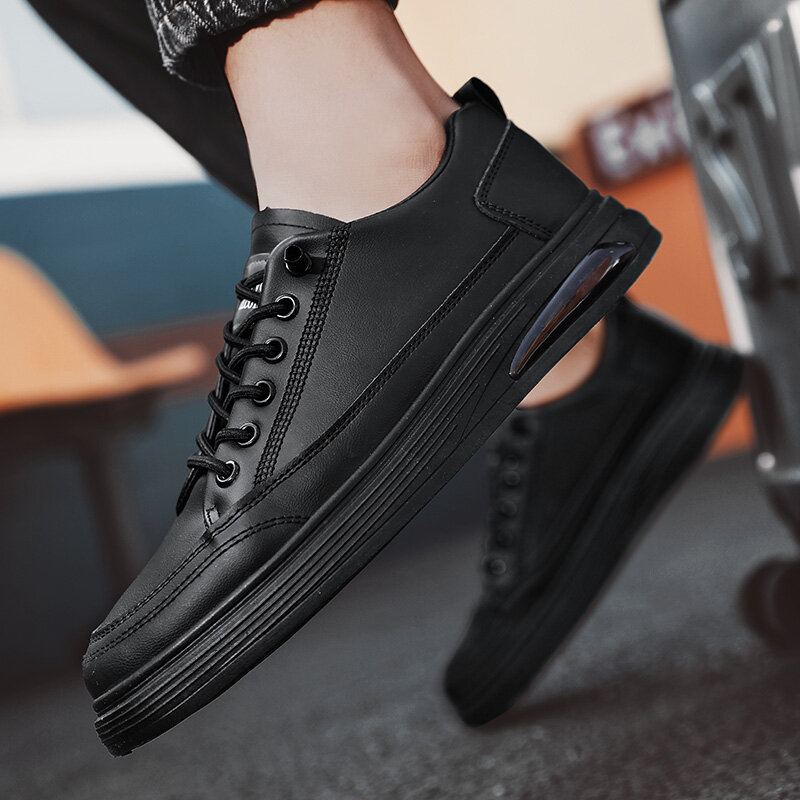 Casual Skateschoenen Voor Heren In Pure Kleur Met Pu-leer En Demping