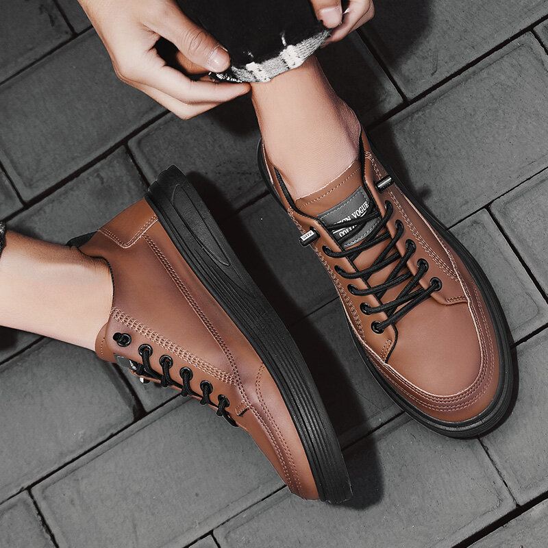 Casual Skateschoenen Voor Heren In Pure Kleur Met Pu-leer En Demping