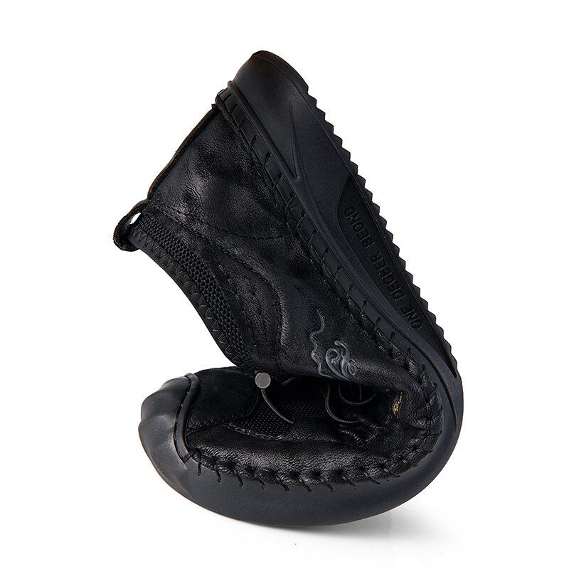 Heren Microfiber Ademend Handstiksel Zachte Zool Elastische Veters Casual Leren Schoenen