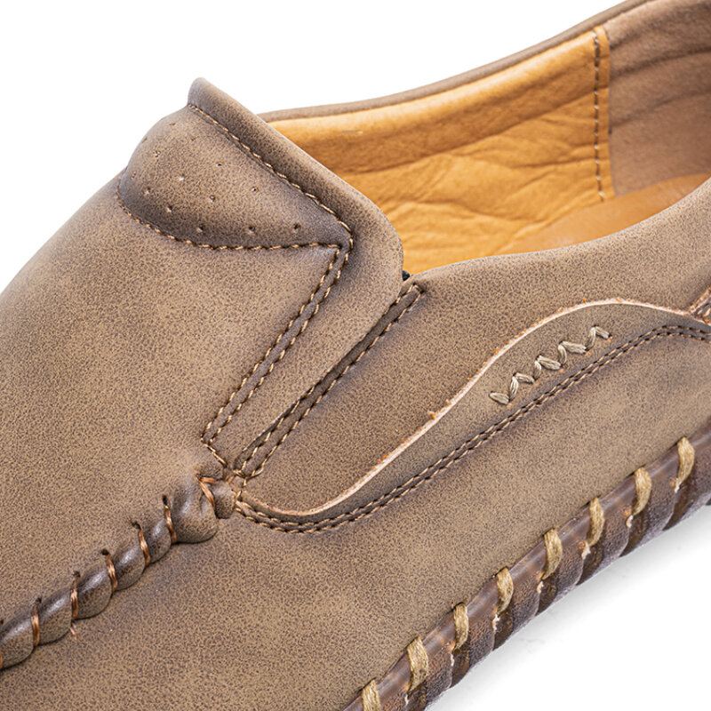 Heren Microfiber Lederen Hand Stiksels Zachte Slip Op Casual Comfortabele Platte Schoenen