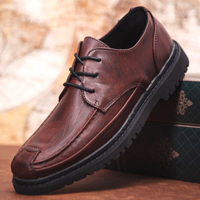 Heren Microfiber Leer Ademende Zachte Zool Korte Solid Lace Up Casual Zakelijke Schoenen
