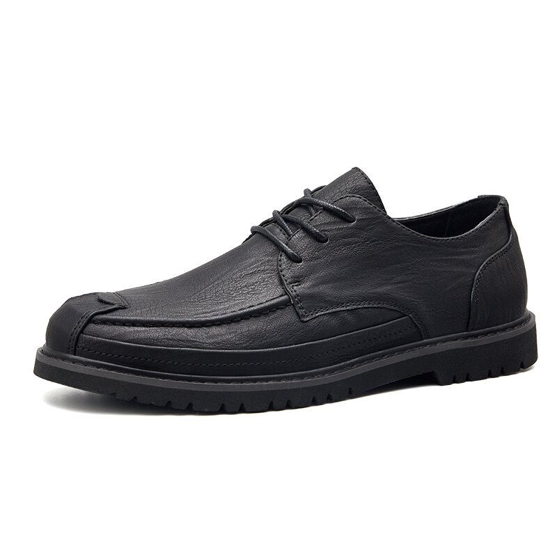 Heren Microfiber Leer Ademende Zachte Zool Korte Solid Lace Up Casual Zakelijke Schoenen