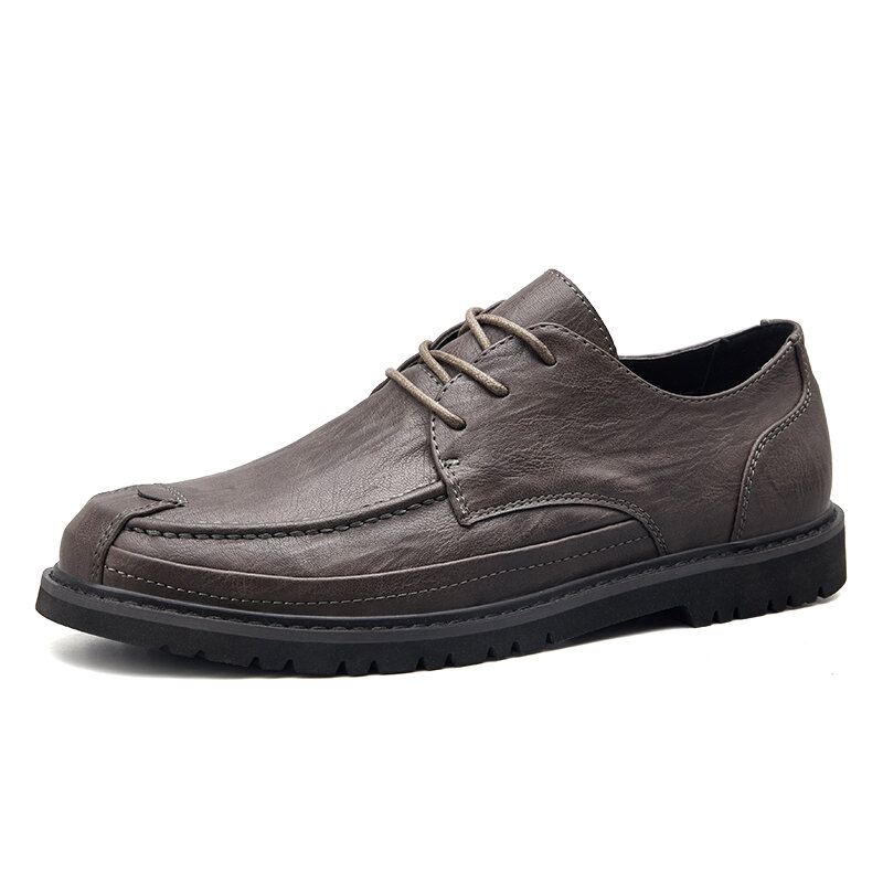 Heren Microfiber Leer Ademende Zachte Zool Korte Solid Lace Up Casual Zakelijke Schoenen