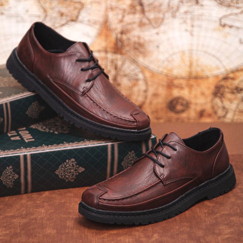 Heren Microfiber Leer Ademende Zachte Zool Korte Solid Lace Up Casual Zakelijke Schoenen