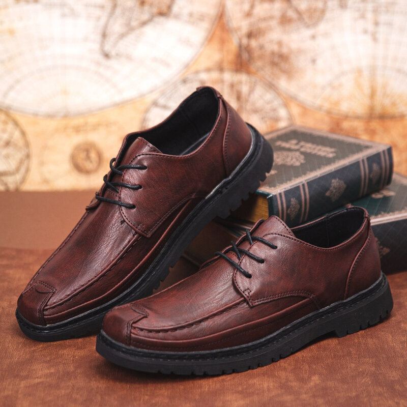 Heren Microfiber Leer Ademende Zachte Zool Korte Solid Lace Up Casual Zakelijke Schoenen