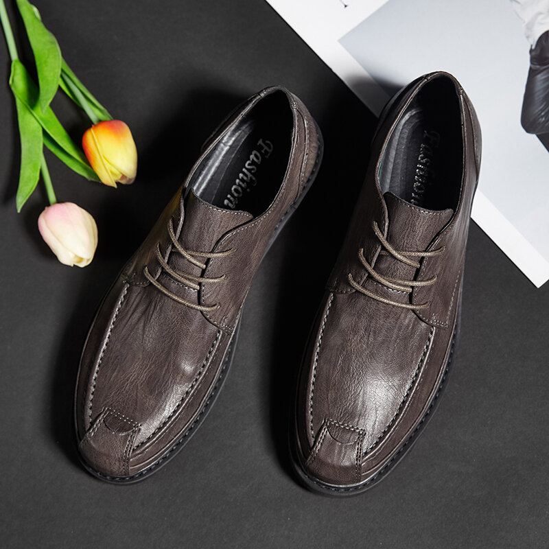 Heren Microfiber Leer Ademende Zachte Zool Korte Solid Lace Up Casual Zakelijke Schoenen