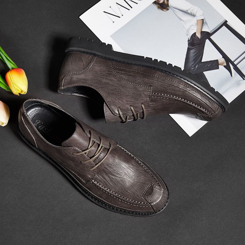Heren Microfiber Leer Ademende Zachte Zool Korte Solid Lace Up Casual Zakelijke Schoenen