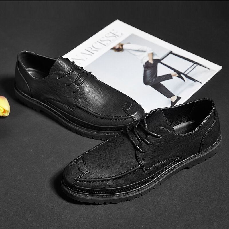 Heren Microfiber Leer Ademende Zachte Zool Korte Solid Lace Up Casual Zakelijke Schoenen