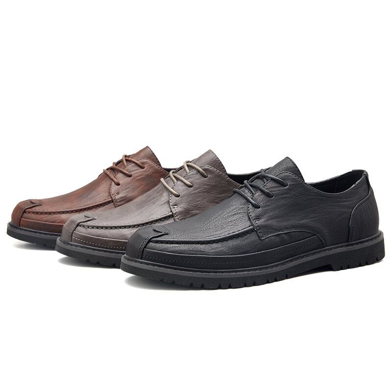 Heren Microfiber Leer Ademende Zachte Zool Korte Solid Lace Up Casual Zakelijke Schoenen