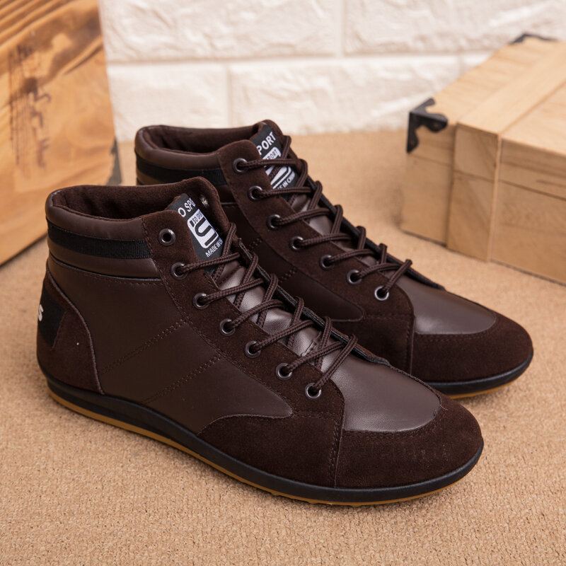Heren Microfiber Leer Zachte Zool Antislip Retro Stijl Veterschoenen Casual Halfhoge Schoenen