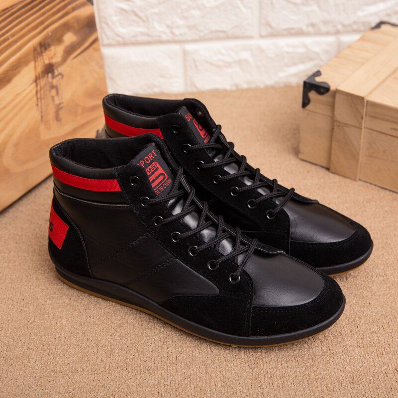 Heren Microfiber Leer Zachte Zool Antislip Retro Stijl Veterschoenen Casual Halfhoge Schoenen