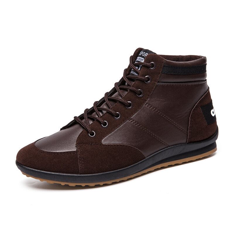 Heren Microfiber Leer Zachte Zool Antislip Retro Stijl Veterschoenen Casual Halfhoge Schoenen