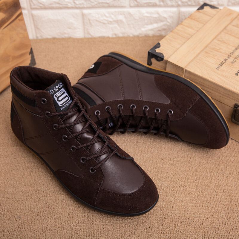 Heren Microfiber Leer Zachte Zool Antislip Retro Stijl Veterschoenen Casual Halfhoge Schoenen