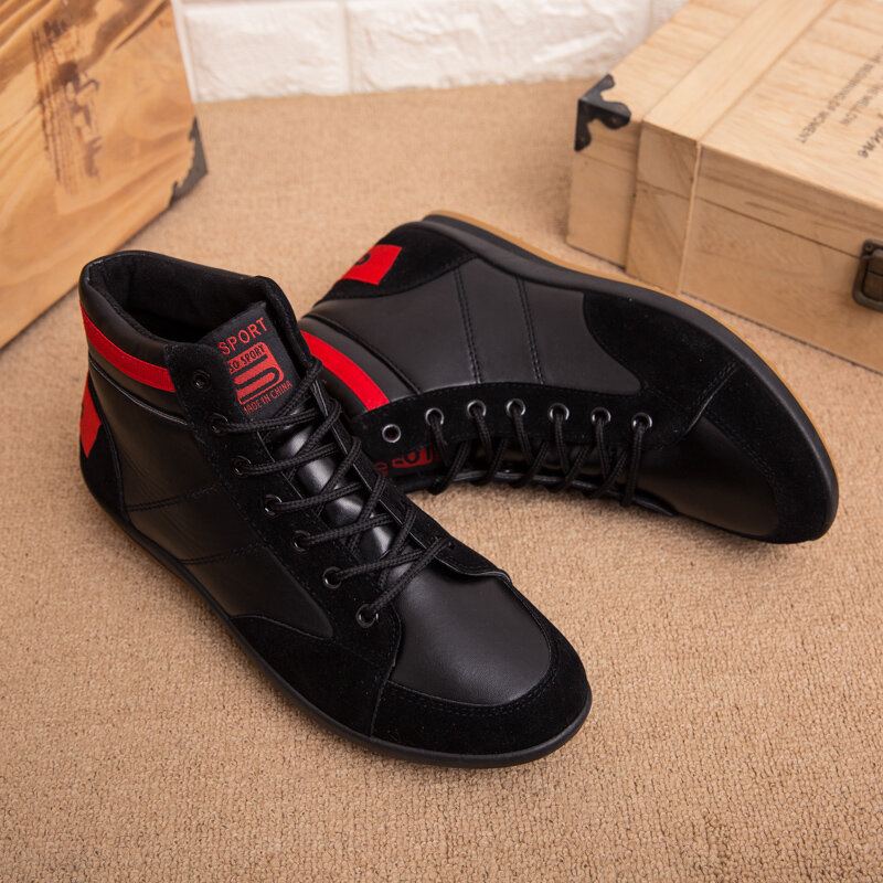 Heren Microfiber Leer Zachte Zool Antislip Retro Stijl Veterschoenen Casual Halfhoge Schoenen