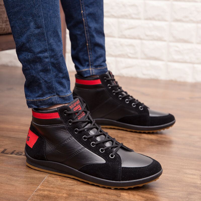 Heren Microfiber Leer Zachte Zool Antislip Retro Stijl Veterschoenen Casual Halfhoge Schoenen