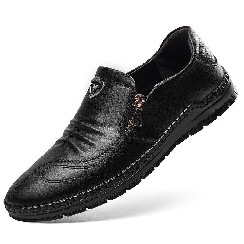 Heren Rundleer Ademende Zachte Zool Slip On Comfy Business Casual Schoenen