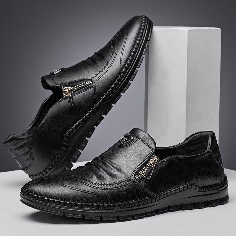 Heren Rundleer Ademende Zachte Zool Slip On Comfy Business Casual Schoenen