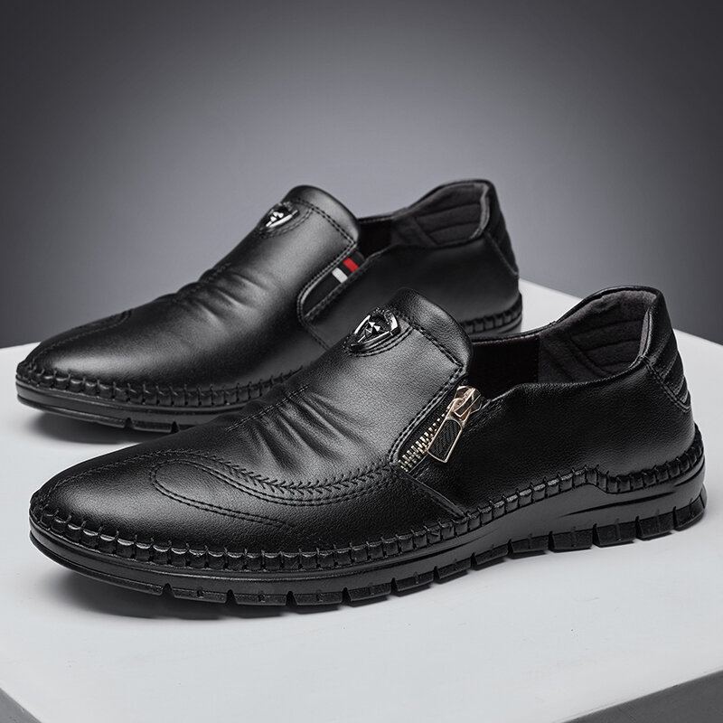 Heren Rundleer Ademende Zachte Zool Slip On Comfy Business Casual Schoenen