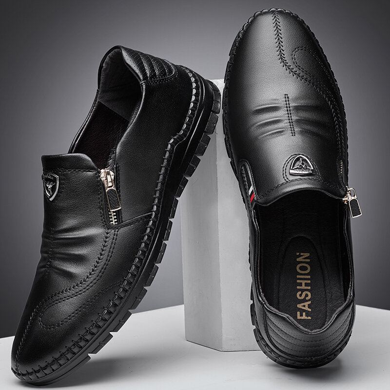Heren Rundleer Ademende Zachte Zool Slip On Comfy Business Casual Schoenen