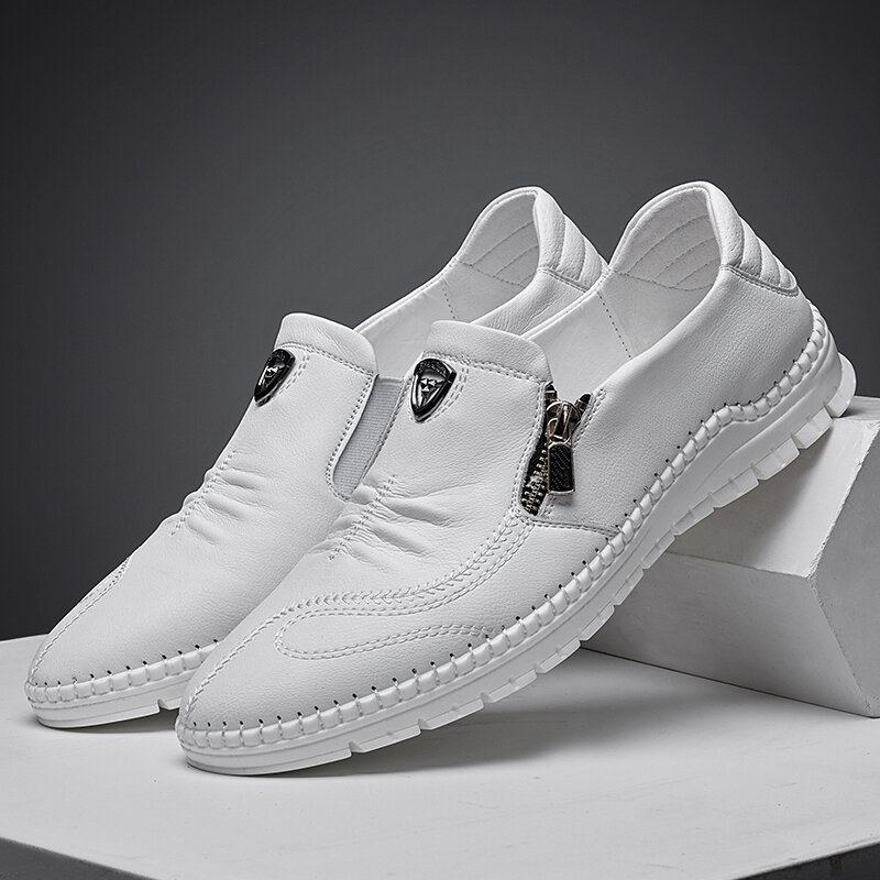 Heren Rundleer Ademende Zachte Zool Slip On Comfy Business Casual Schoenen