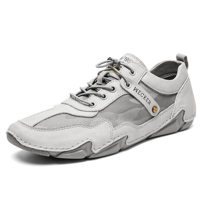 Herenleer Comfortabele Antislip Outdoor Lace-up Handgenaaide Vrijetijdsschoenen