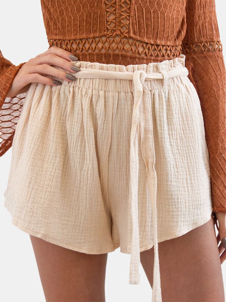 Dames Zomer Thuis Ruche Elastische Taille Wilde Casual Shorts Met Riem