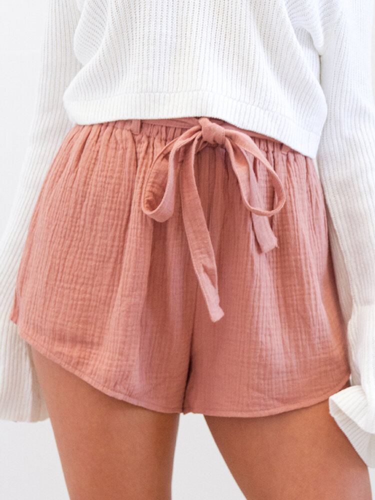 Dames Zomer Thuis Ruche Elastische Taille Wilde Casual Shorts Met Riem