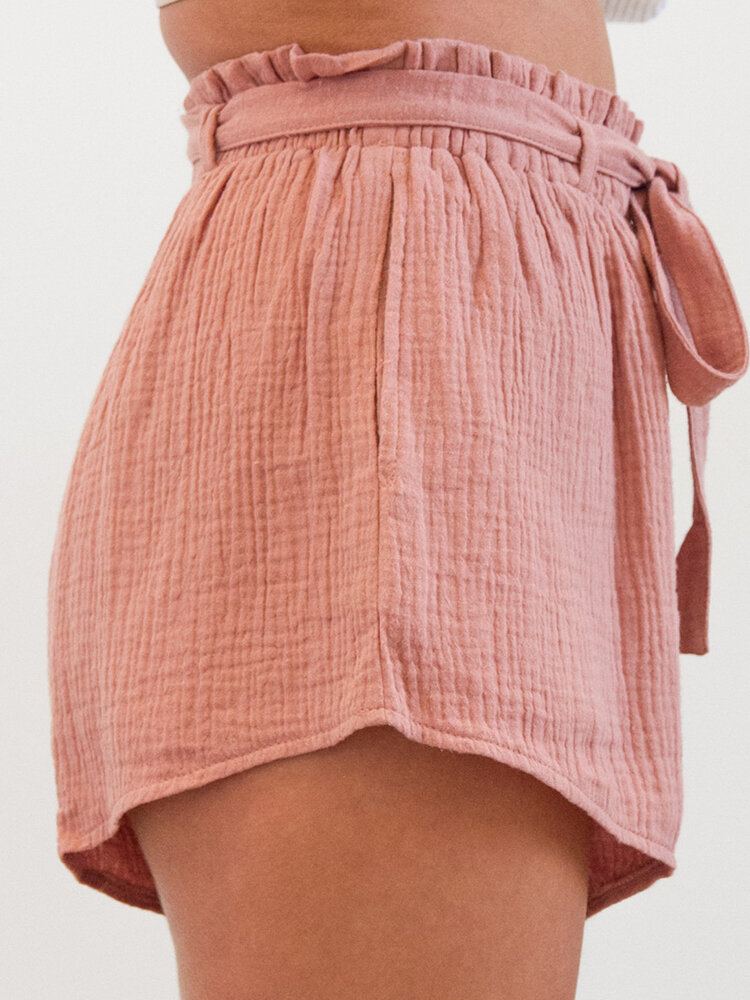 Dames Zomer Thuis Ruche Elastische Taille Wilde Casual Shorts Met Riem