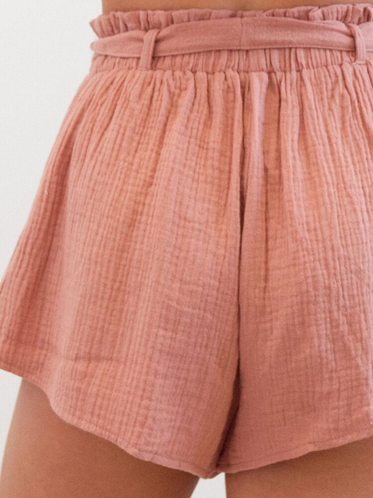 Dames Zomer Thuis Ruche Elastische Taille Wilde Casual Shorts Met Riem