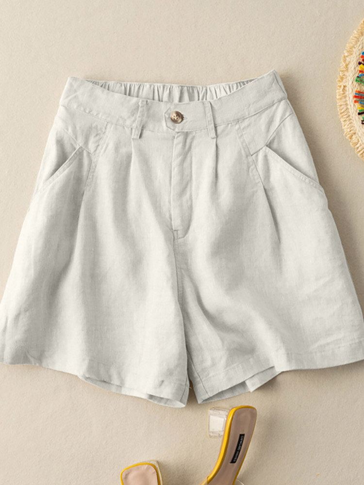 Katoenen Effen Zak Met Ruches Knoop Casual Shorts