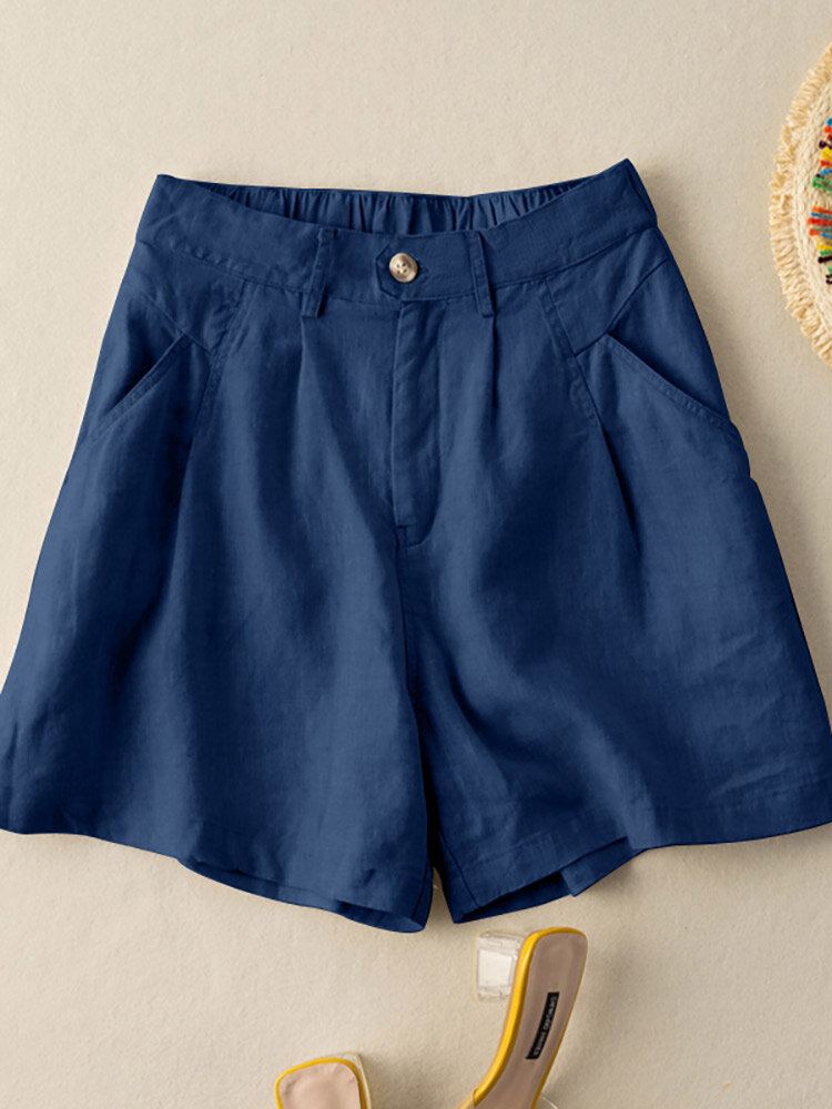 Katoenen Effen Zak Met Ruches Knoop Casual Shorts