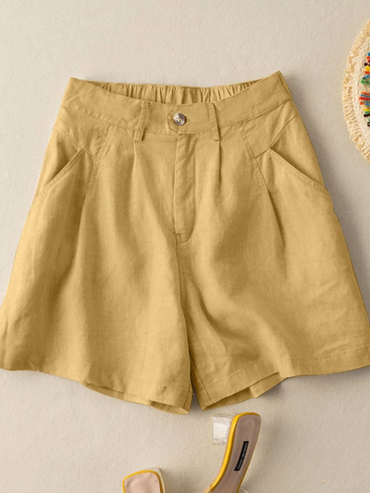 Katoenen Effen Zak Met Ruches Knoop Casual Shorts