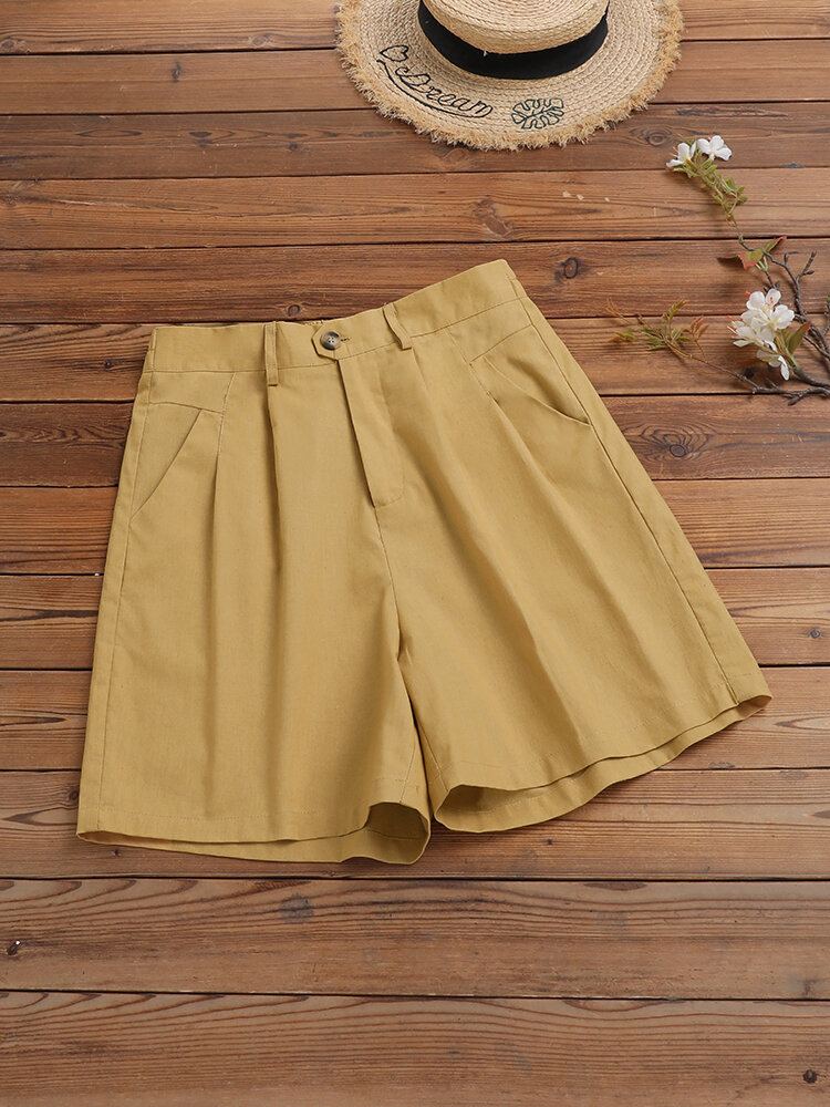 Katoenen Effen Zak Met Ruches Knoop Casual Shorts