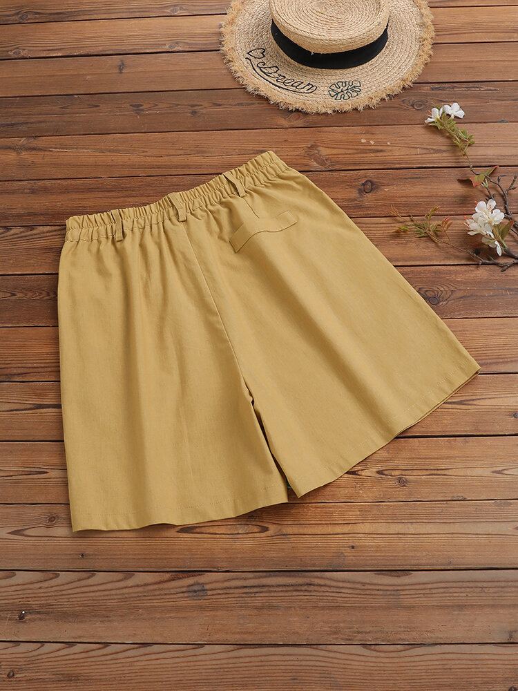 Katoenen Effen Zak Met Ruches Knoop Casual Shorts
