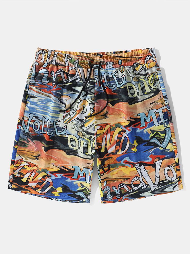 Mannen Letter Graffiti Kleurrijke Halflange Alle Matched Shorts