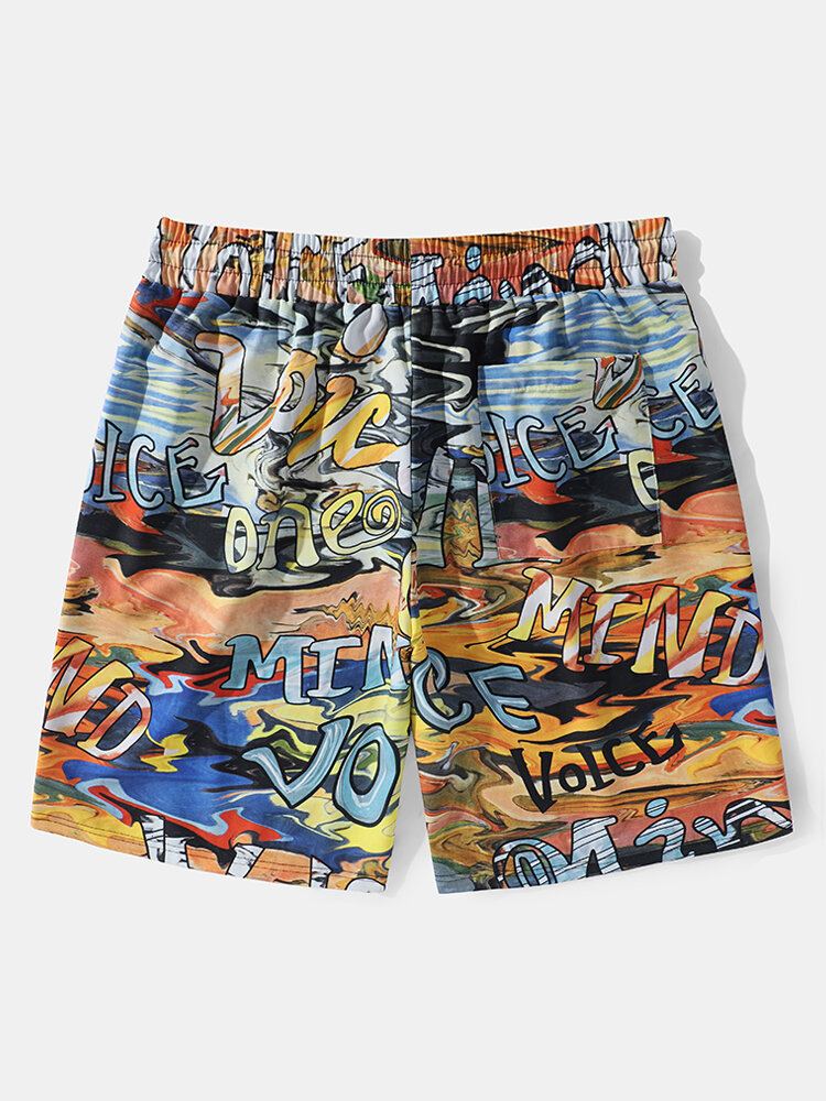 Mannen Letter Graffiti Kleurrijke Halflange Alle Matched Shorts