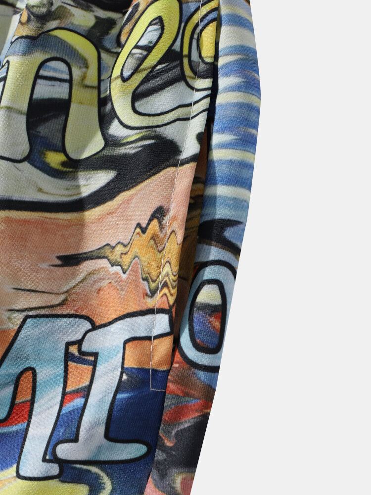 Mannen Letter Graffiti Kleurrijke Halflange Alle Matched Shorts