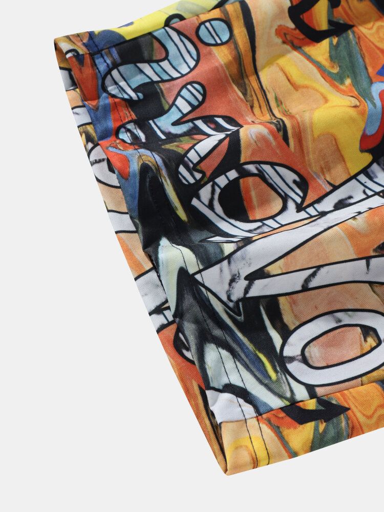 Mannen Letter Graffiti Kleurrijke Halflange Alle Matched Shorts