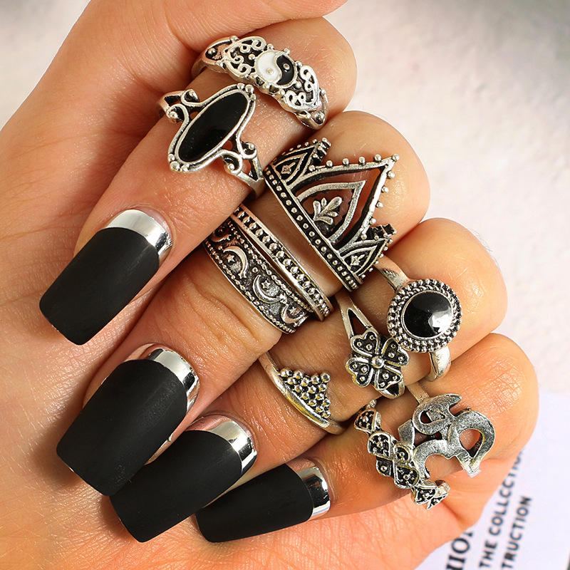 10st Bohemian Statement Ring Set Vintage Crown Star Moon Flower Knuckle Rings Voor Vrouwen