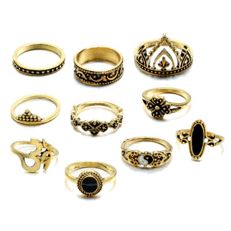 10st Bohemian Statement Ring Set Vintage Crown Star Moon Flower Knuckle Rings Voor Vrouwen