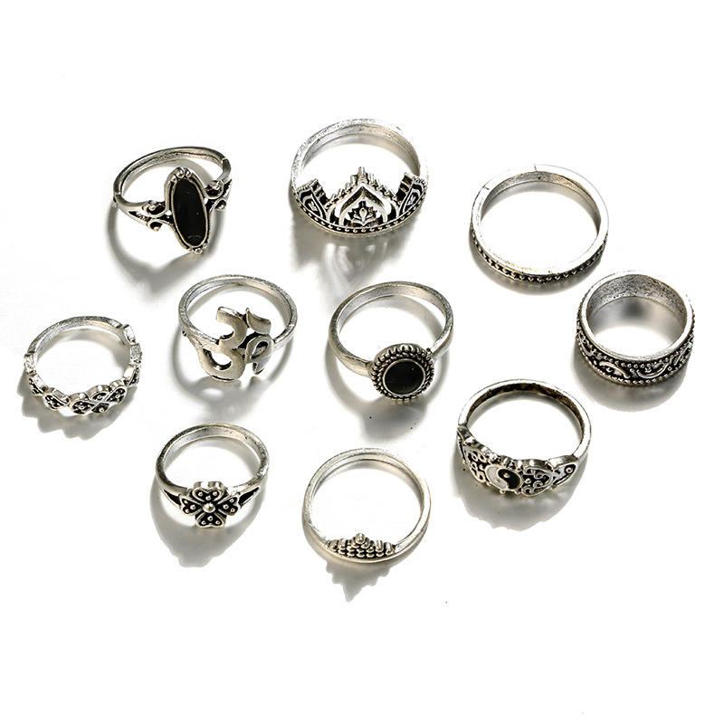 10st Bohemian Statement Ring Set Vintage Crown Star Moon Flower Knuckle Rings Voor Vrouwen