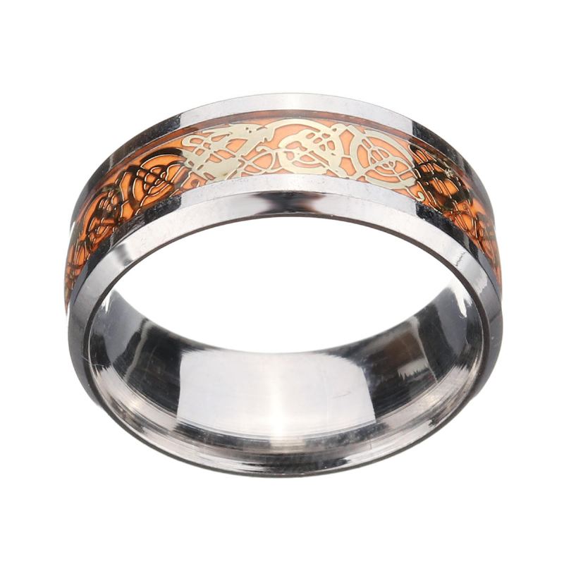 Lichtgevende Gouden Zilveren Draakpatroon Herenring 8mm Breed Titanium Staal Trendy Vingerring