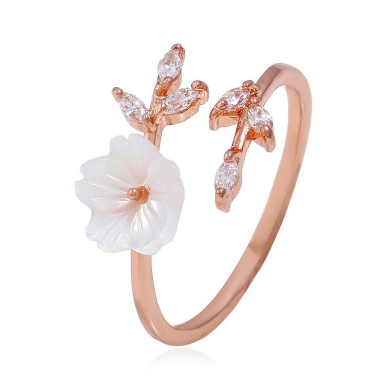 Trendy Delicate Zirconia Crystal Ring Leaf Shell Bloem Rose Gold Open-end Ringen Voor Vrouwen Meisje!