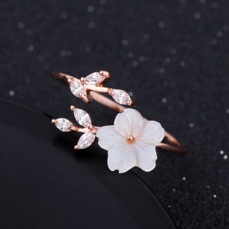 Trendy Delicate Zirconia Crystal Ring Leaf Shell Bloem Rose Gold Open-end Ringen Voor Vrouwen Meisje!