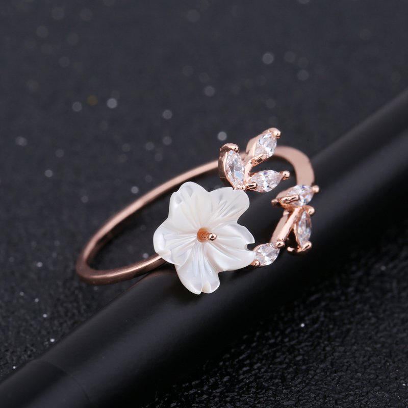 Trendy Delicate Zirconia Crystal Ring Leaf Shell Bloem Rose Gold Open-end Ringen Voor Vrouwen Meisje!