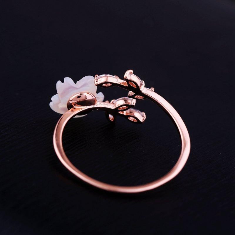 Trendy Delicate Zirconia Crystal Ring Leaf Shell Bloem Rose Gold Open-end Ringen Voor Vrouwen Meisje!
