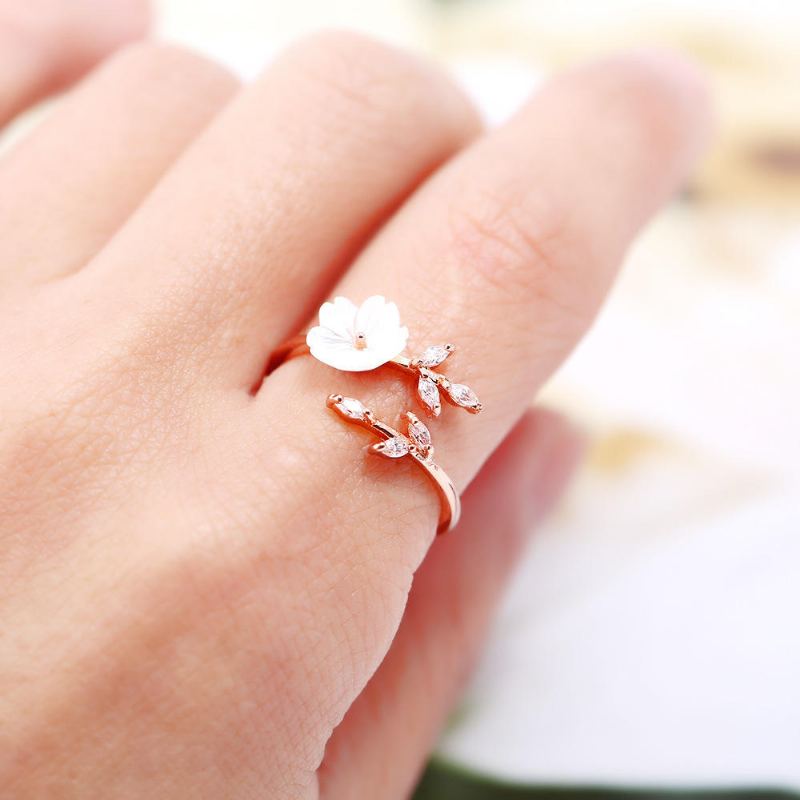 Trendy Delicate Zirconia Crystal Ring Leaf Shell Bloem Rose Gold Open-end Ringen Voor Vrouwen Meisje!