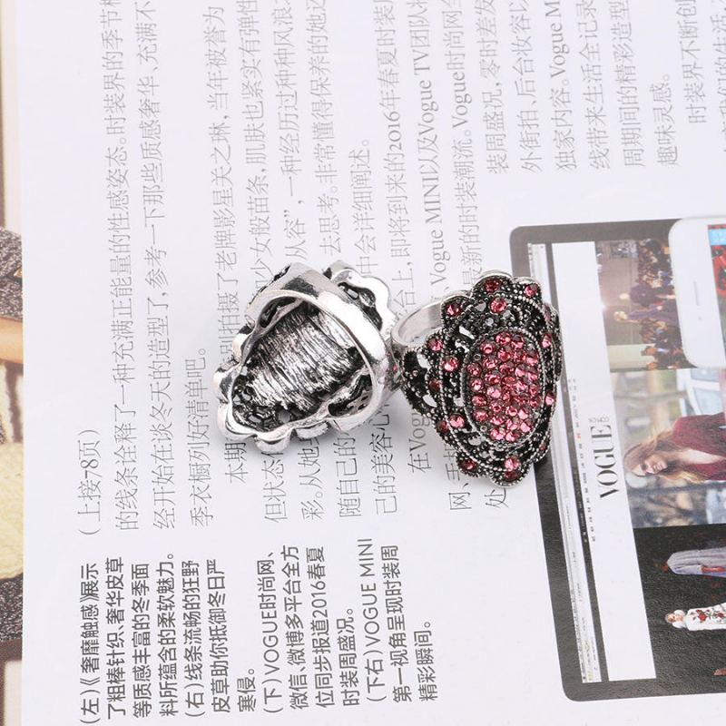 Vintage Kleurrijke Kristallen Vinger Ring Hollow Legering Ovale Geometrische Ringen Etnische Sieraden Voor Vrouwen