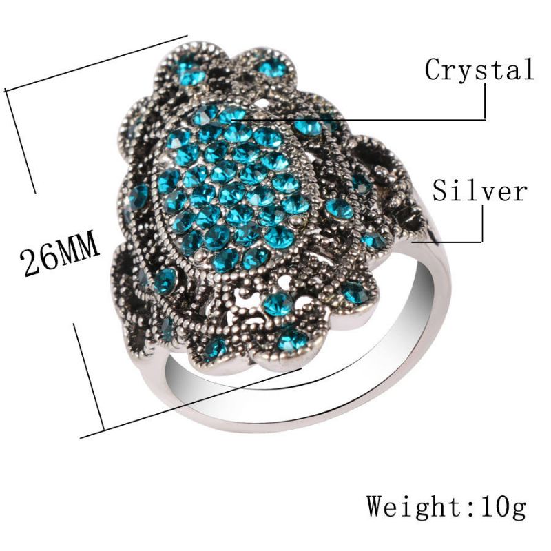 Vintage Kleurrijke Kristallen Vinger Ring Hollow Legering Ovale Geometrische Ringen Etnische Sieraden Voor Vrouwen