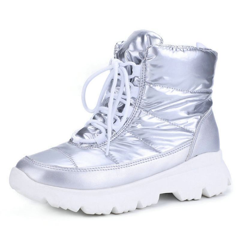 Dames Comfy Warme Voering Waterdichte Veterschoenen Korte Snowboots